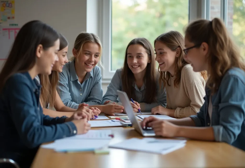 a group of happy students